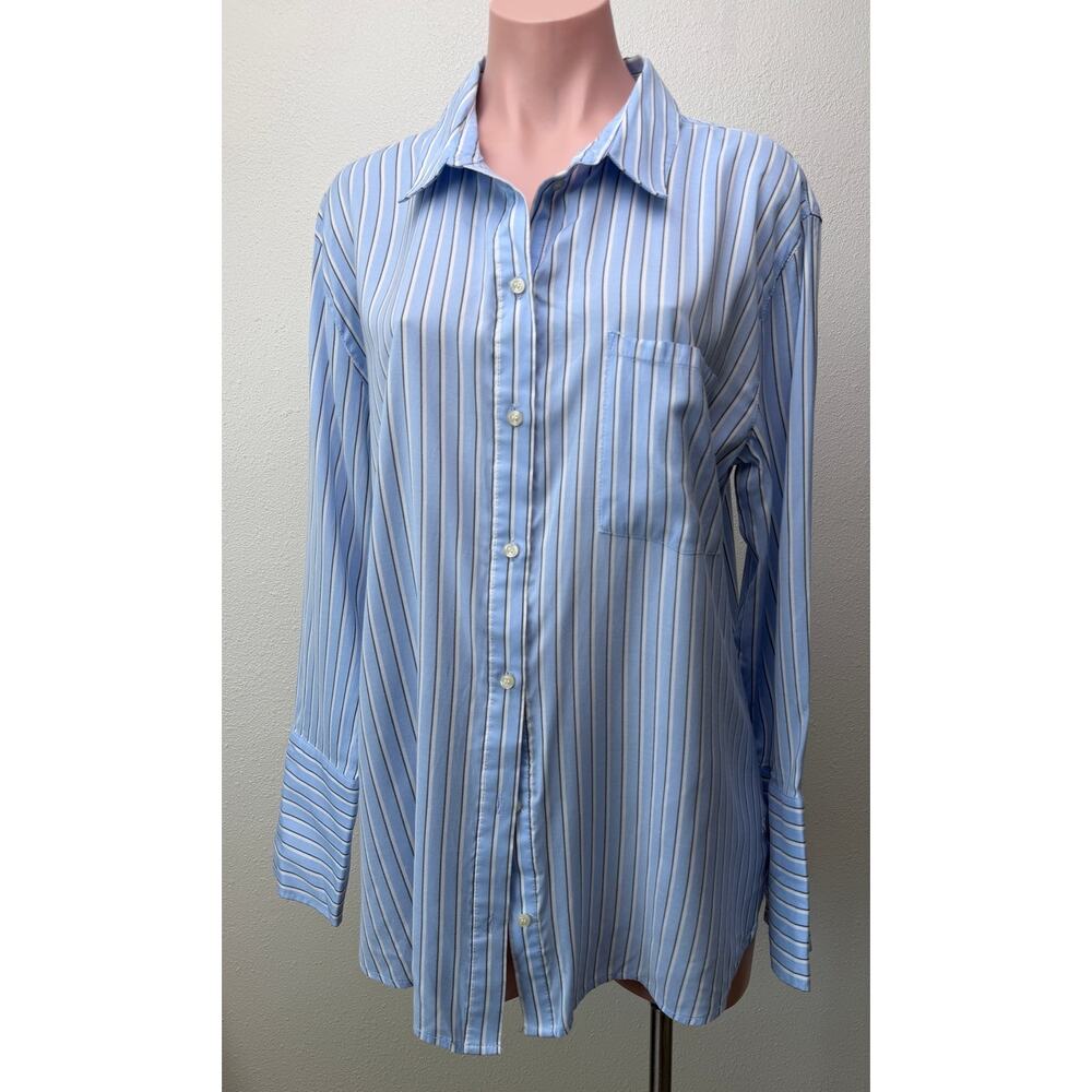 Treasure & Bond Blue Striped Boyfriend Shirt Womens XL - Picture 2 of 14